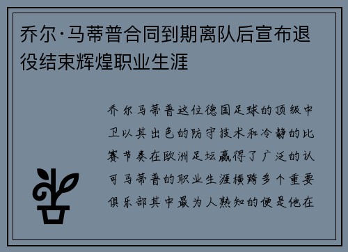 乔尔·马蒂普合同到期离队后宣布退役结束辉煌职业生涯